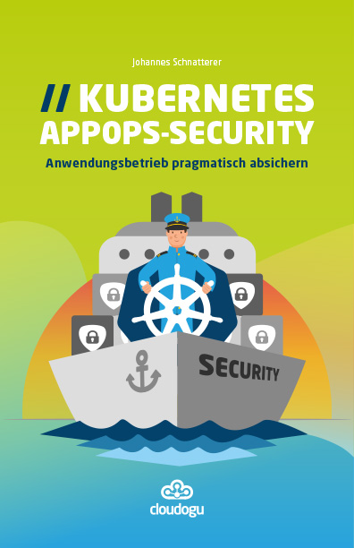 Cover des Kubernetes AppOps Security eBook mit einem Containerschiff